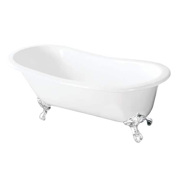 Aqua Eden 57 in. Cast Iron Slipper Clawfoot Bathtub in White with Feet in White