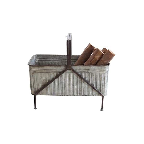 Storied Home Metal Basket on Stand with Handle
