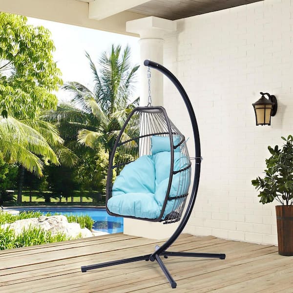 Garden Egg Chair Rattan Hanging Swing Patio Floral Cushion Outdoor Furniture 