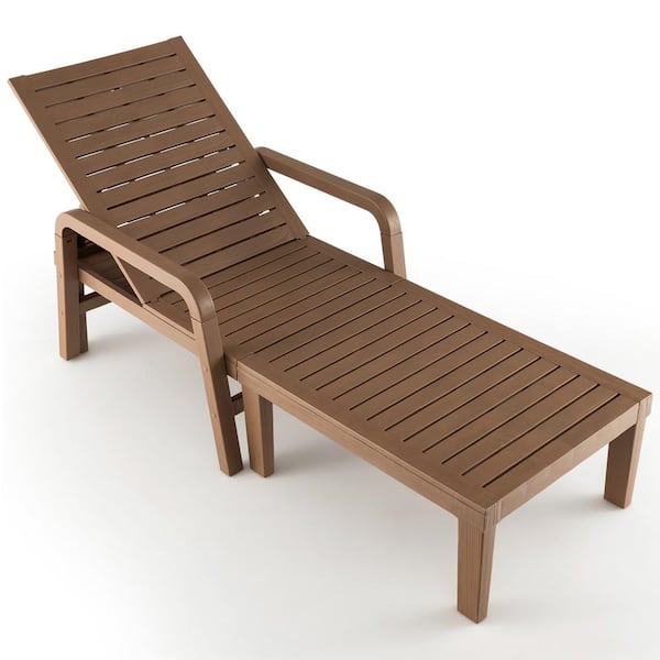 Costway Natural PP Patio Plastic Outdoor Chaise Lounge Chair Reclining Adjustable Garden