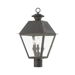 Wentworth 3-Light Charcoal Gray Metal Hardwired Outdoor Rust Resistant Post Light with No Bulbs Included