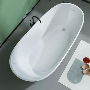 59 in. Anti-Clogging Acrylic Flatbottom Freestanding Non Whirlpool Soaking Bathtub in Black