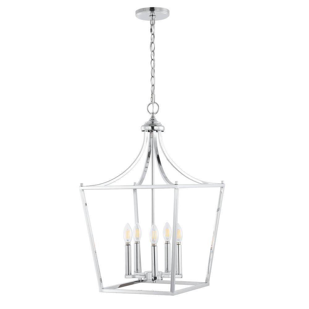 Camden 16" Polished Chrome Iron Drum Pendant Lantern with LED Bulbs