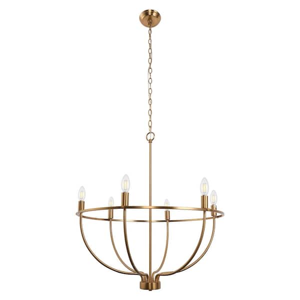 YANSUN 6-Light Gold Modern Farmhouse Chandelier with Empire Design for Dining Room, Living Room