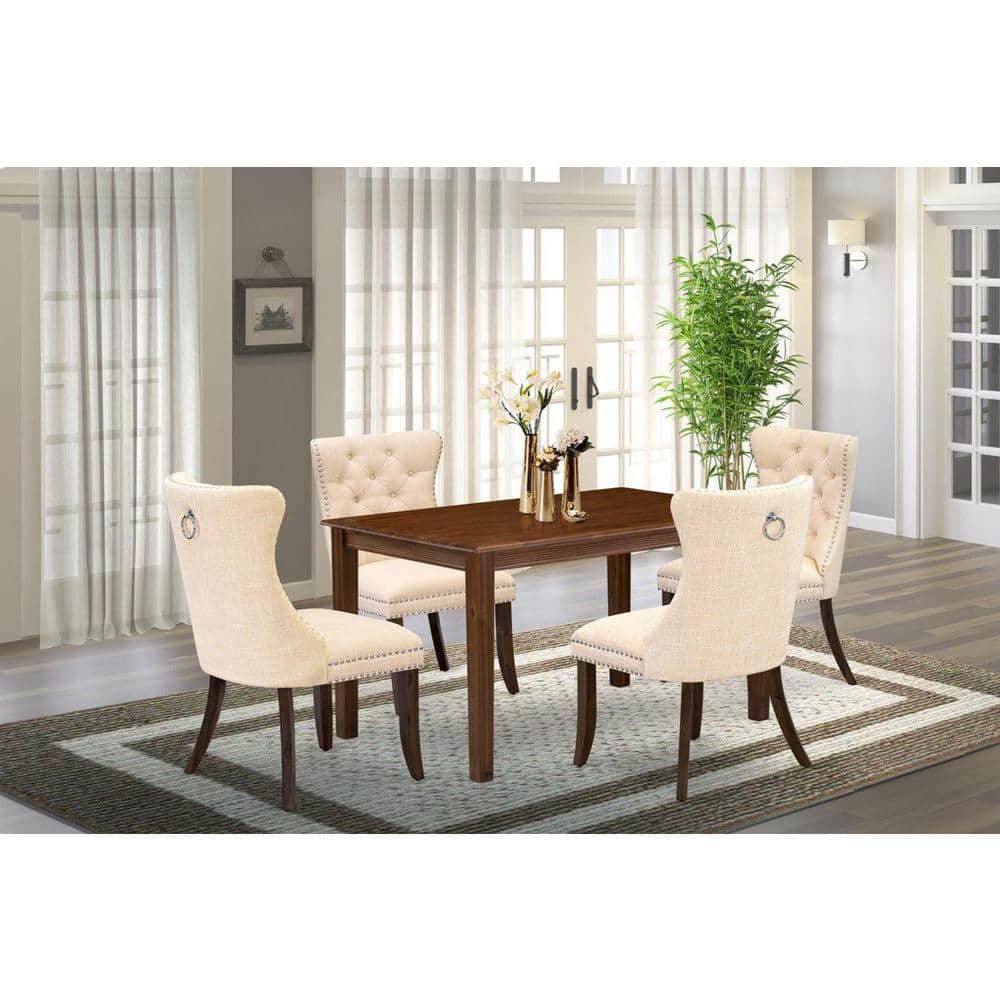 5-Piece Antique Walnut Finish Solid Wood Top - Rectangular Dining Room Set - Seats 4
