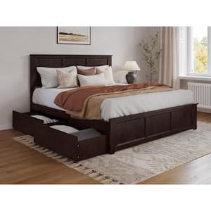 Madison Espresso Black Solid Wood Frame King Platform Bed with Matching Footboard and Storage Drawers