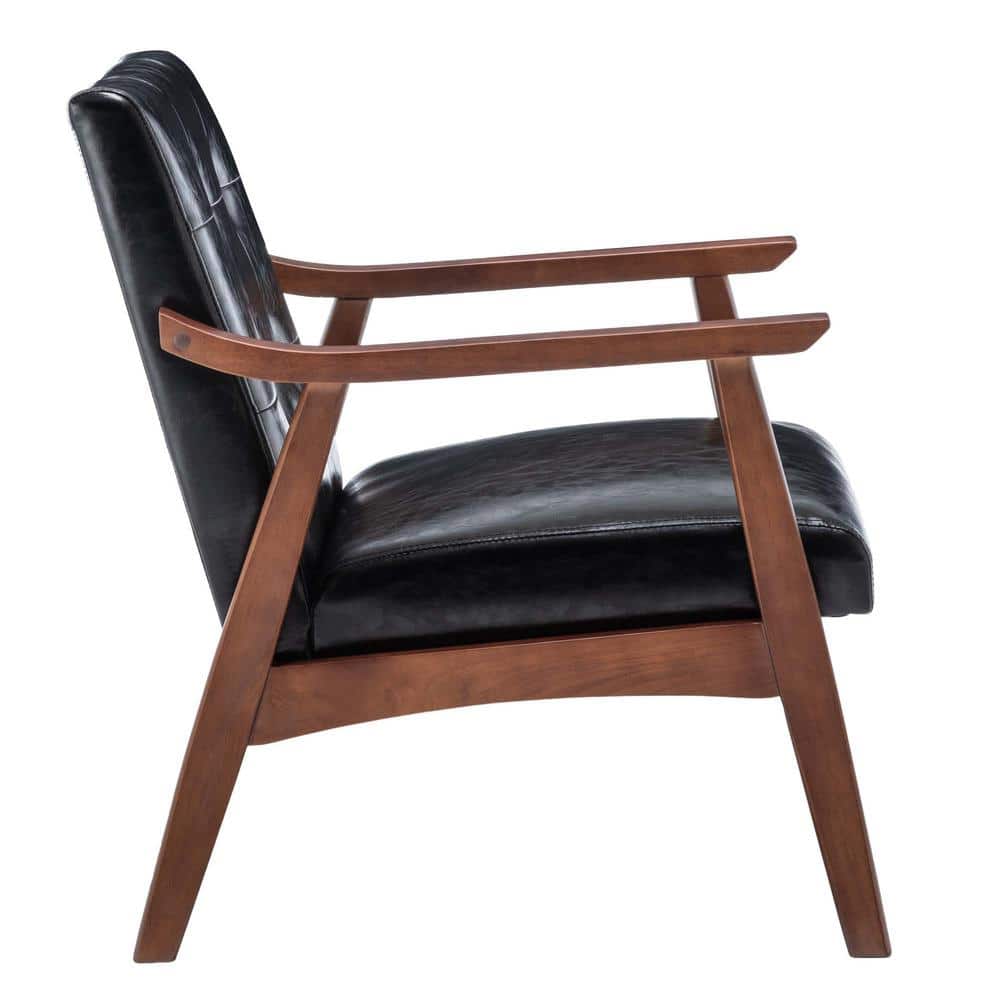 Natalie Black Faux Leather Wood Accent Chair