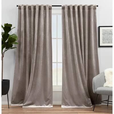 Velvet Taupe Solid Polyester 52 in. W x 96 in. L Hidden Tab Top Light Filtering Curtain Panel (Set of 2)