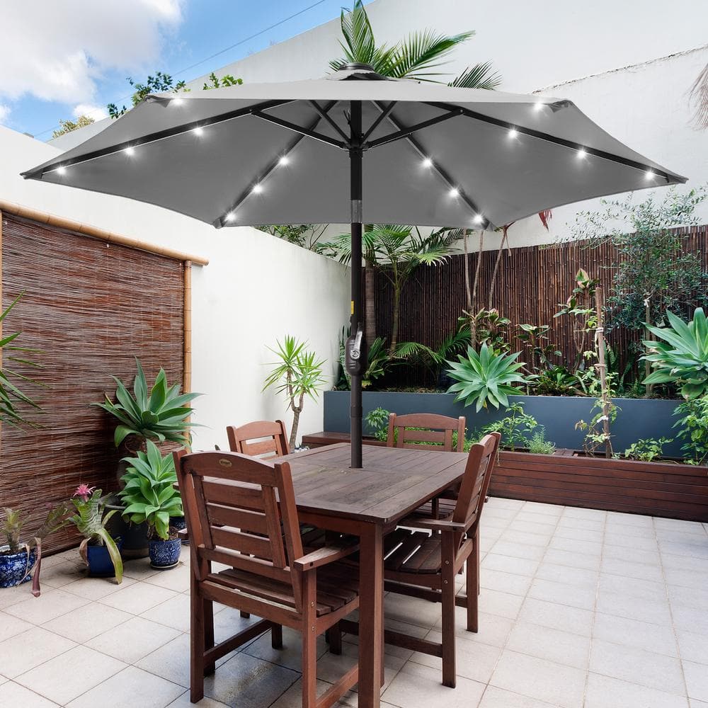 7.5 ft. Solar LED Patio Umbrellas With Solar Lights and Tilt Button Market Umbrellas, Gray price history on PriceWatchPro