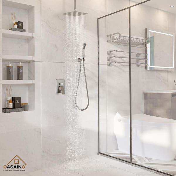 2-Function 10 in.Ceiling-Mounted Shower System with Handheld Shower in Brushed Nickel