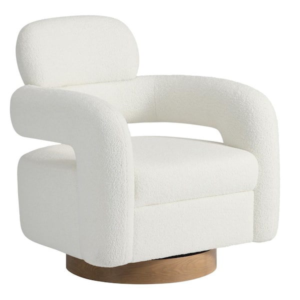 Bayville Modern 29 in. Wide Sherpa Fabric Barrel Accent Chair with 360° Swivel in Cream