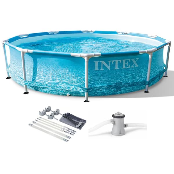 Intex 10 ft. x 30 in. Metal Frame Beachside Swimming Pool with Pump and Canopy
