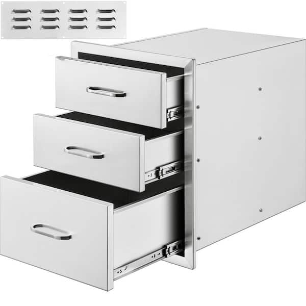 SKYSHALO Outdoor Kitchen, 20.5 in. in Stainless Steel, 3-Drawers with Chrome Handle, Access Drawer