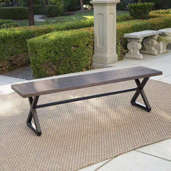 Unbranded - Brown 15 in. W x 63 in. L x 18 in. H Outdoor Park Aluminum Bench with Steel Frame