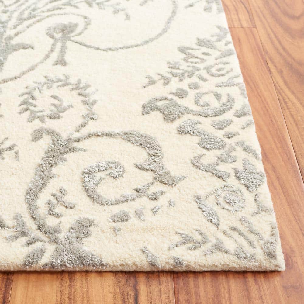 Gray and Ivory Hand-Tufted Wool and Viscose 4' x 6' Area Rug