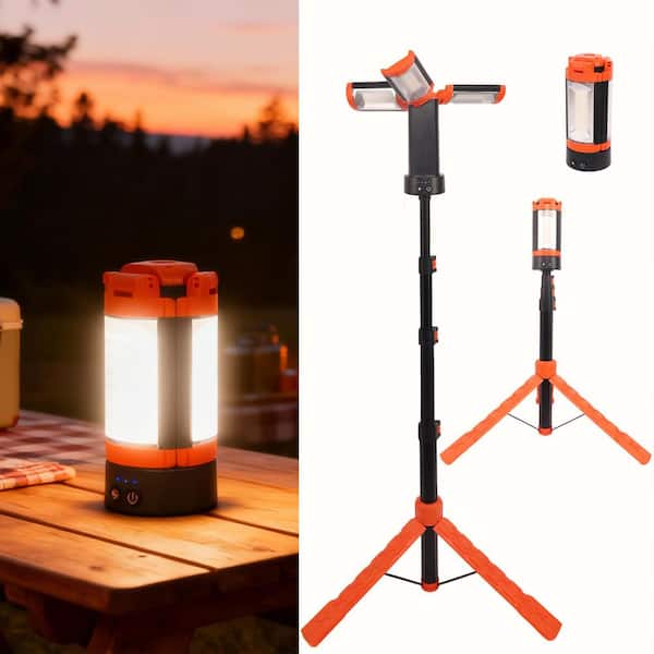 5V 2179 Lumens LED Work Light with 3 Lamp Heads, Dimmable Portable Construction Light with Detachable Tripod Stand