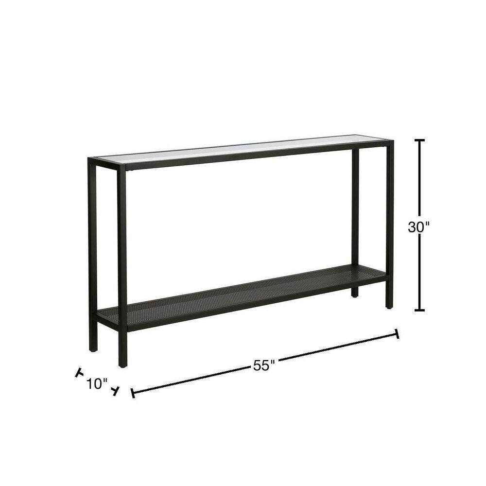 Rigan 55" Blackened Bronze Metal Console Table with Glass Shelves