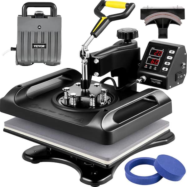 12 in. x 15 in. Pro Heat Press Machine 5 in 1 Combo 360 Swing Away Digital Sublimation Vinyl Transfer Printer, Black