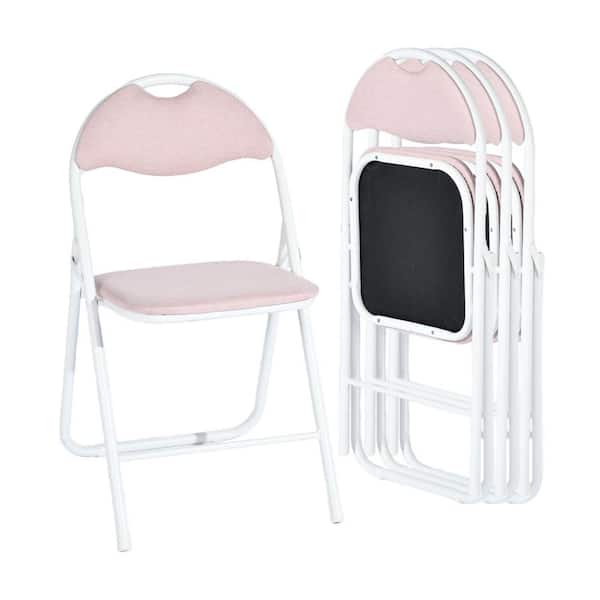 Peack Pink Modern Folding Dining Chairs, Metal Frame with Fabric Seat, Space-Saving for Apartments (Set of 4)