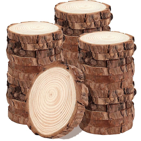 50 pcs Natural Wood Slices Unfinished Pine Wood Coasters Rustic Circles for Crafts DIY Christmas Wedding Decor