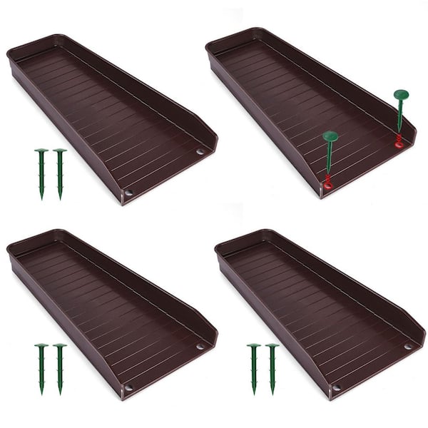4-Pack Rain Gutter Downspout Splash Block, Gutter Splash Prevention Device for Cement Floor Lawn Ground, Brown