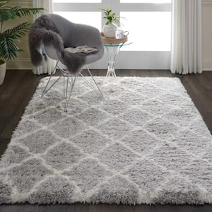 Ultra Plush Shag Grey/Ivory 5 ft. x 8 ft. Abstract Plush Contemporary Area Rug