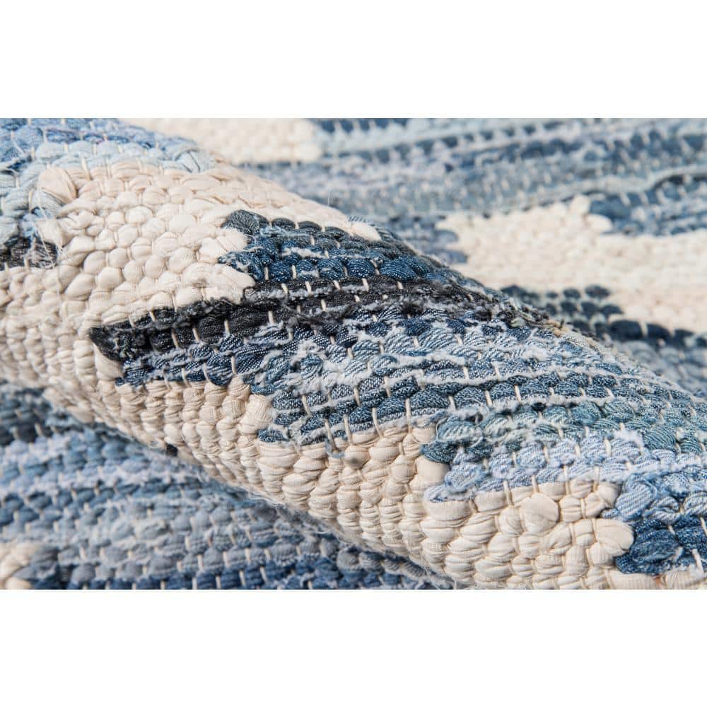 Handwoven Geometric Blue Cotton Area Rug 2' x 3'