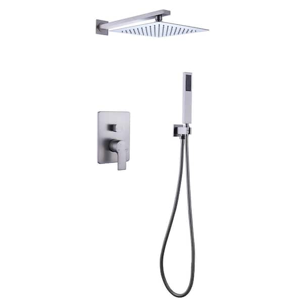 Aurora Decor Dimo Single-Handle 2-Spray Square Shower Faucet in Brushed Nickel (Valve Included)