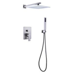 Hydro Roller 2-Spray Patterns with 1.8 GPM 10 in. Wall Mount Dual Shower Heads in Brushed Nickel