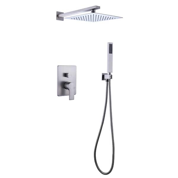 WELLFOR Single-Handle 1-Spray Square Shower Faucet in Brushed Nickel (Valve Included)