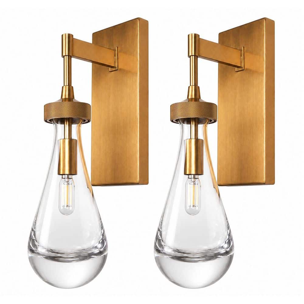 5 in. 1-Light Brushed Gold Water Drop Glass Wall Sconce, Modern Clear Teardrop E12 Wall Light for Bathroom Bedroom price history on PriceWatchPro