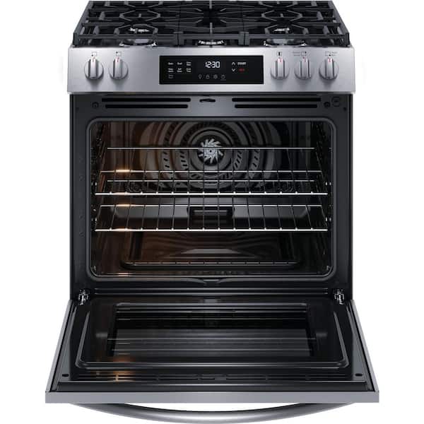 30 in. 5 Burners Slide-In Front Control Self-Cleaning Gas Range with Convection in Stainless Steel