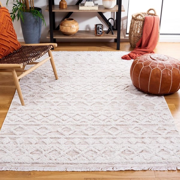 Augustine 6 ft. x 6 ft. Square Ivory/Beige Chevron Striped Area Rug