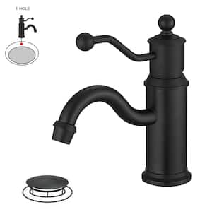 Single Hole Single-Handle Bathroom Faucet Vanity Sink Basin Mixer Tap Antique in Matte Black