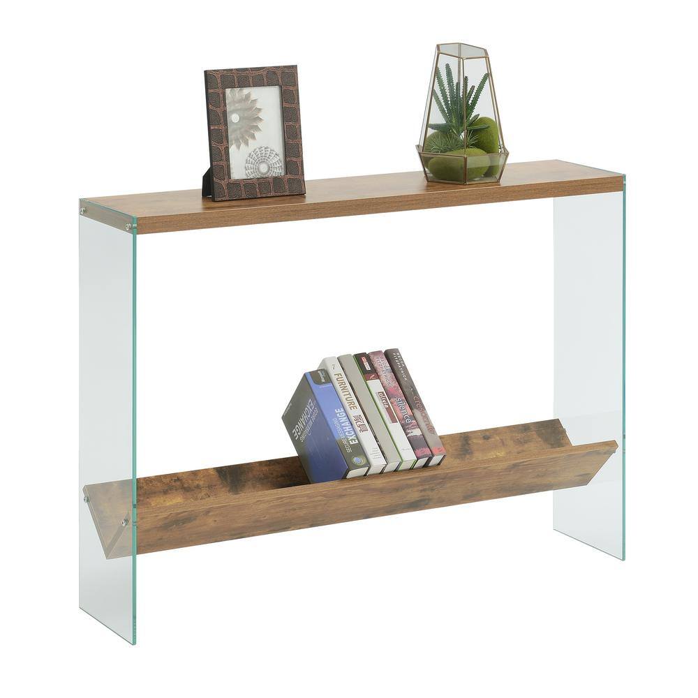 Barnwood Finish 42" Glass-Tiered Console Table with Storage