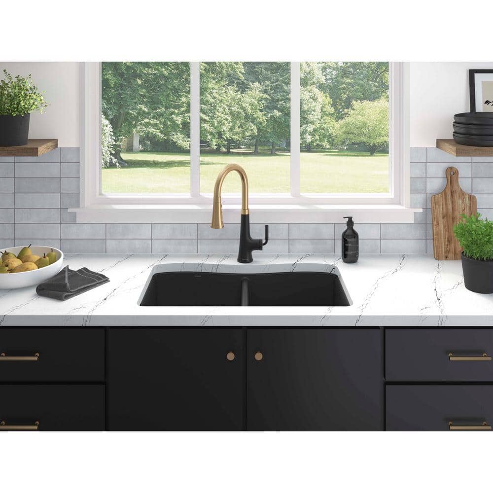 Kennon Matte Black 33" Double Basin Drop-In Kitchen Sink