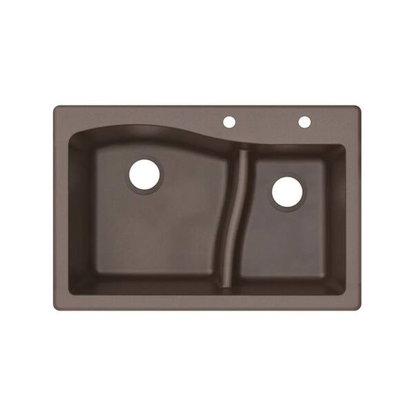 Transolid Aversa Espresso Granite Composite 33 in. x 22 in. x 10 in. Double Bowl Drop-in Kitchen Sink with 2-Hole