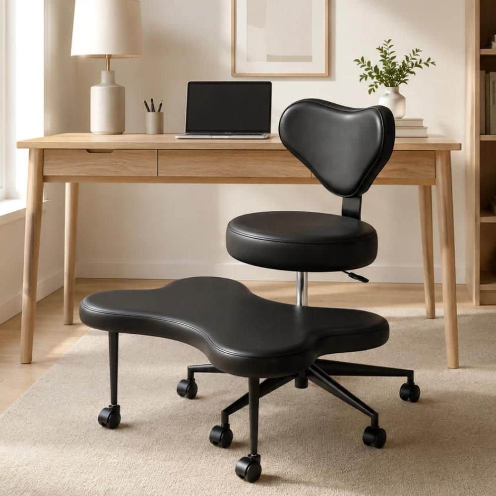 PINMOCO Black Faux Leather Cross-Legged Task Chair with Swivel