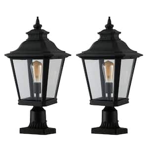 1-Light Black Aluminum Hardwired Outdoor Weather Resistant Post Light Set with No Bulbs Included (2-Pack)