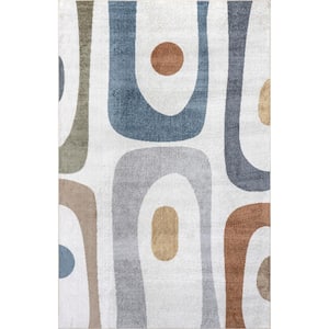 Renee Abstract Shapes Machine Washable Beige Doormat 3 ft. x 5 ft. Accent Rug