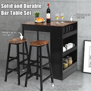 3 Pieces Industrial Style Multifunctional Bar Table Set with Storage Brown