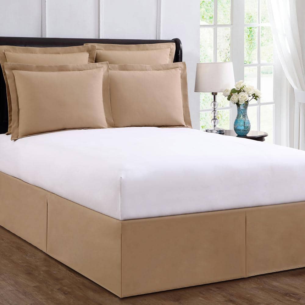 King Size Brown Polyester Bed Skirt with Split Corners