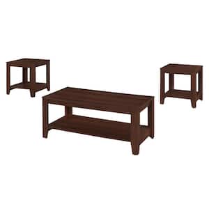 3-Piece 42 in. Cherry Large Rectangle Wood Coffee Table Set with Shelf