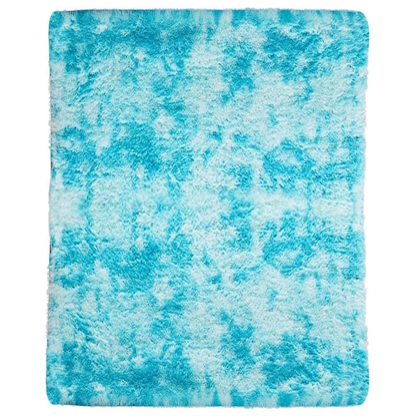 Latepis Plush Shag Light Blue 2 ft. x 3 ft. Solid Polyester Area Rug