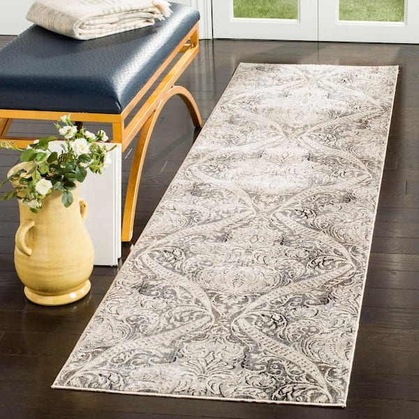 Vintage Persian 2 ft. x 12 ft. Gray/Charcoal Trellis Ornate Runner Rug