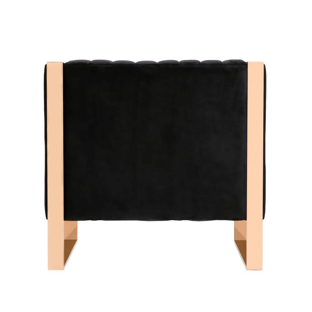 Black Velvet and Rose Gold Metal Accent Chair