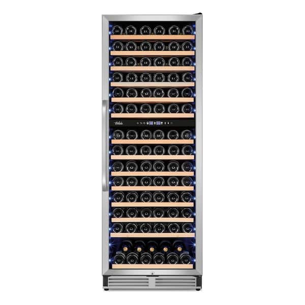SOZT 23.54 in. Dual Zone Cellar Cooling 154-Bottles Wine Cooler Refrigerator with Safety Lock in Stainless Steel