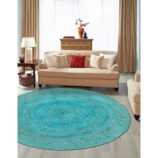 Braided Jute Dhaka Turquoise 3 ft. 3 in. x 3 ft. 3 in. Area Rug