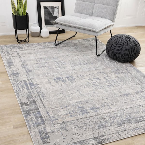 Sylvaris Collections 8 ft. x 11 ft. Grey Border, Organic Indoor Area Rug