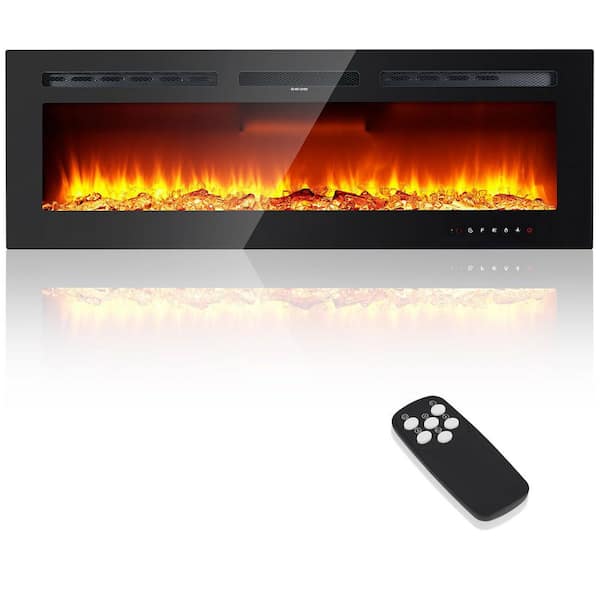 50 in. Wall Mount Electric Fireplace in Black with Remote,Silent Heater,Adjustable Flame Colors Brightness,Touch Control